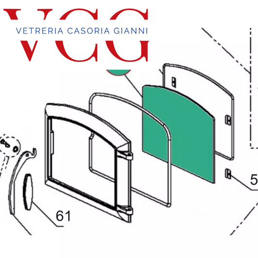 VETRO CERAMICO SAGOMATO x modello Nordica, ISETTA 35,7 cm X 25, 5 cm spessore 4mm